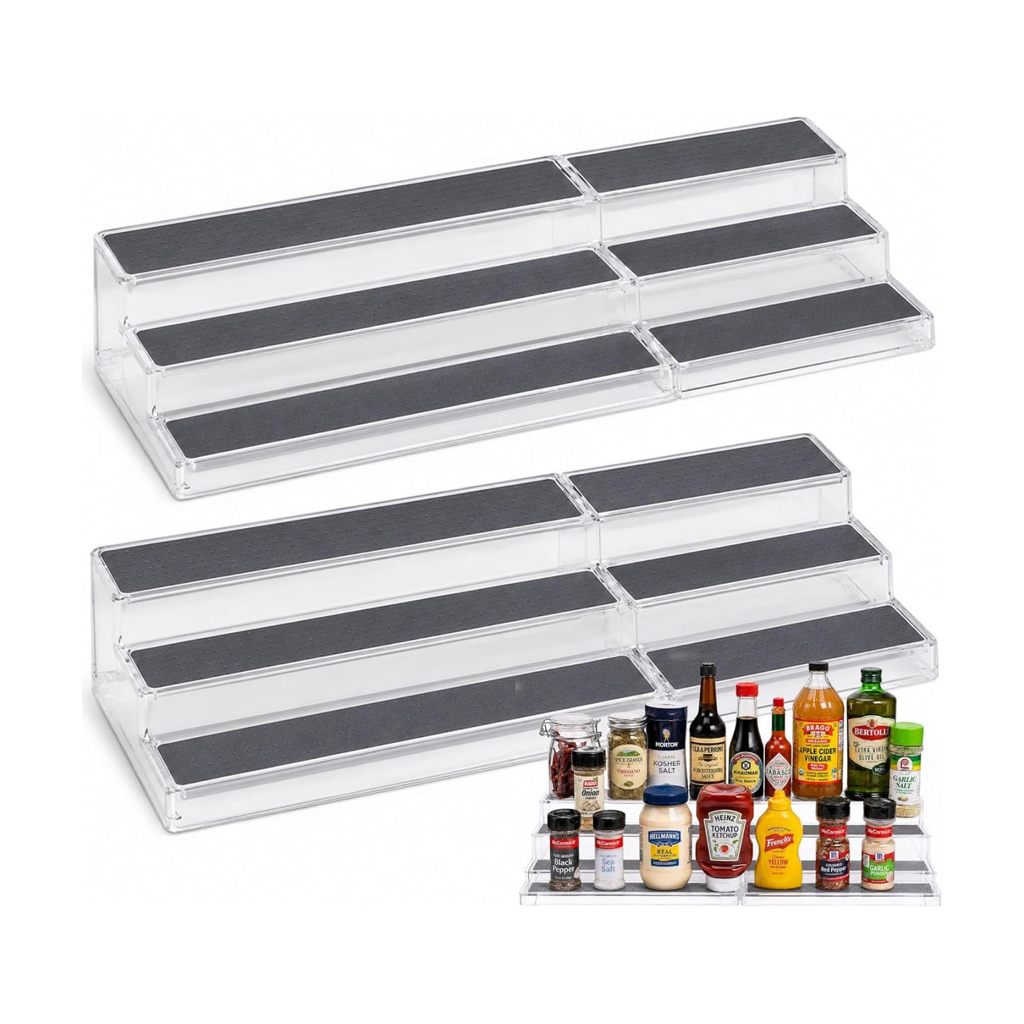 Oizeir 3-Tier Expandable Spice Rack Organizer for Cabinet, Clear | Expandable Plastic Spice Rack Organizer, Adjustable
