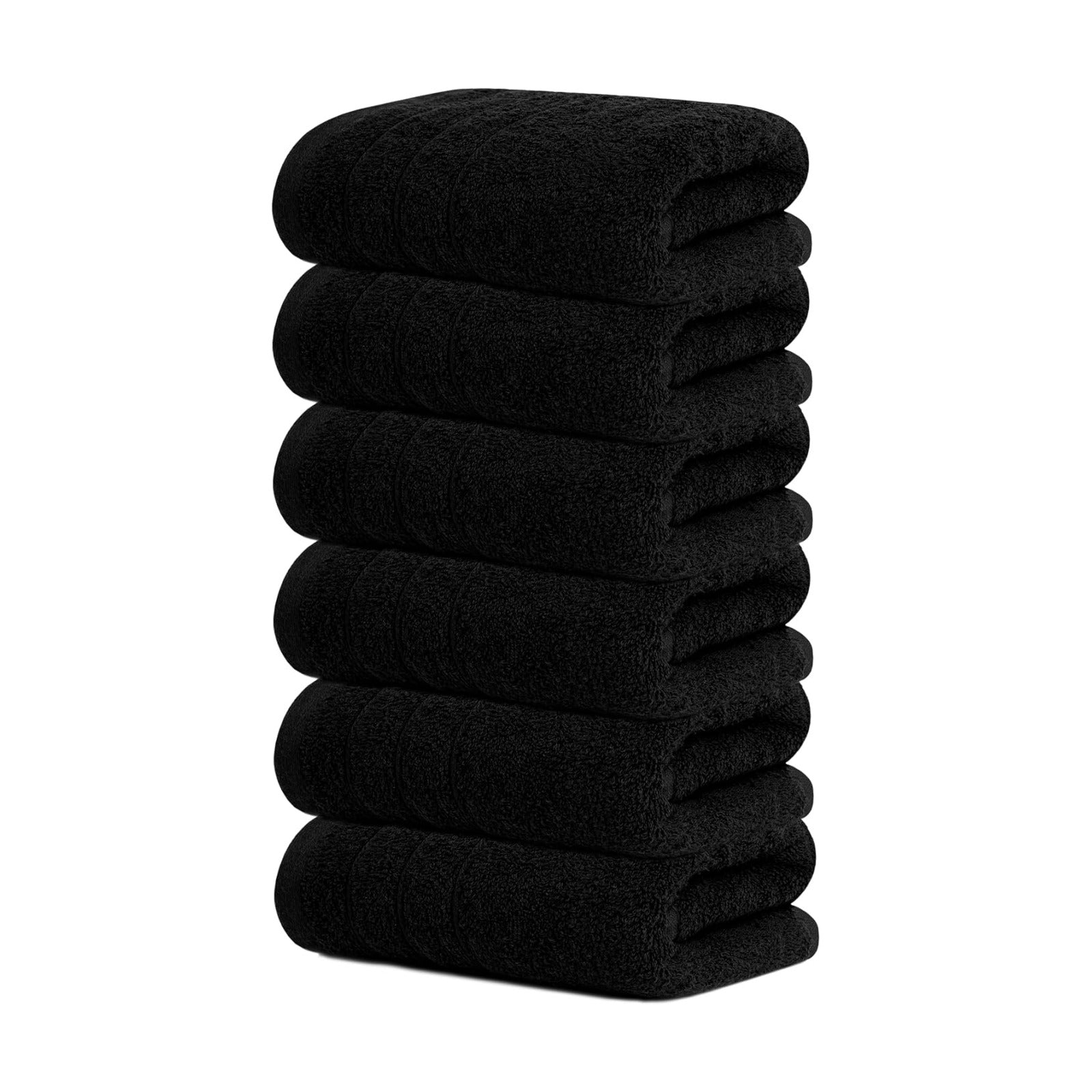 6 Piece Hand Towels Set 16 x 28 Inches, Black | 100% Cotton, Lighter Weight, Quick to Dry, 16 x 28 Inches, Super Soft &