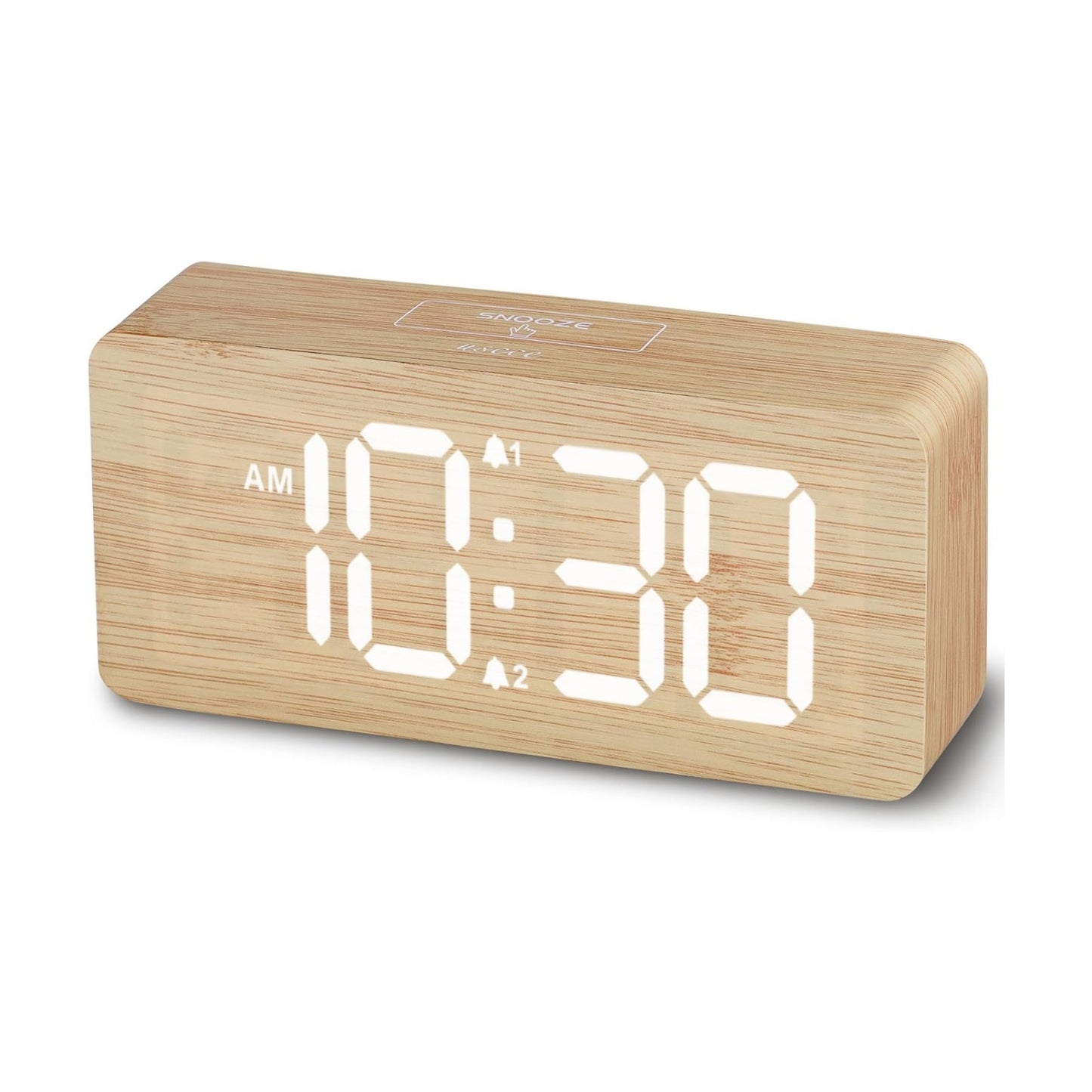 uscce Wooden Digital Alarm Clocks for Bedrooms with 0-100% Dimmable Display