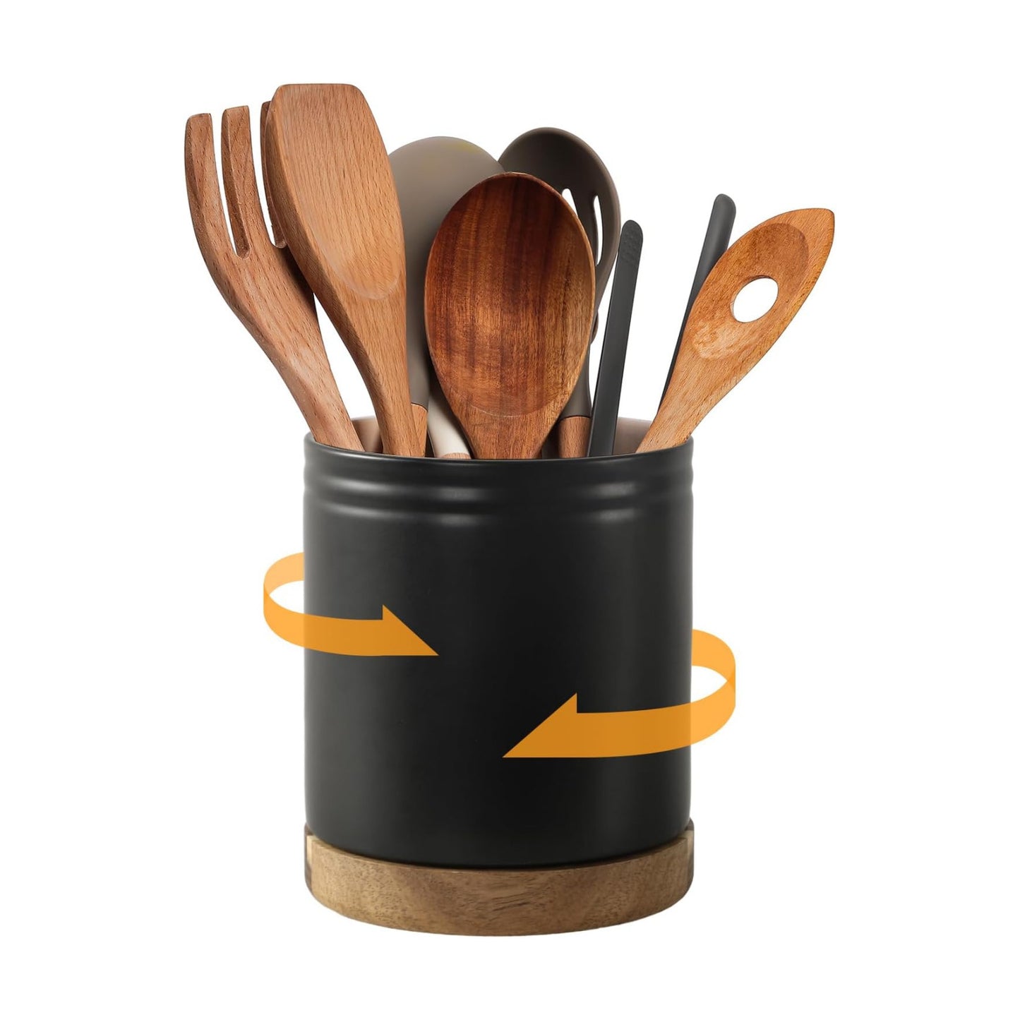 DOWAN 7.6" 360° Rotating Utensil Holder, Kitchen Utensil Holder for Countertop, Ceramic Utensil Crock, Large Cooking