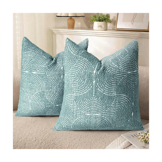 Boho Decorative Textured Throw Pillow Covers / Jade Green / 20 x 20 / Set of 2