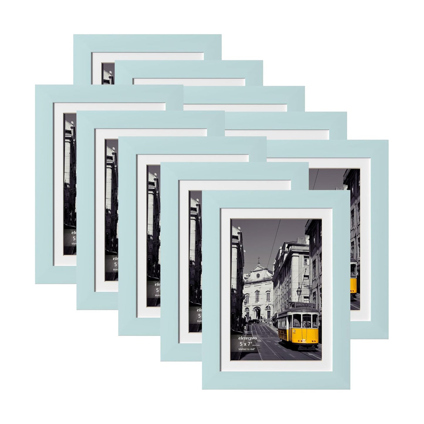 eletecpro 5x7 Picture Frames, Acrylic Cover, Sky Blue, Set of 10 | Display Photo 4x6 with Mat or 5x7 without