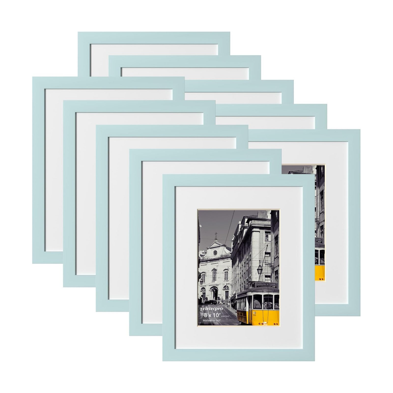 eletecpro 8x10 Picture Frames, Acrylic Cover, Sky Blue, Set of 10 | Display Photo 5x7 with Mat or 8x10 without