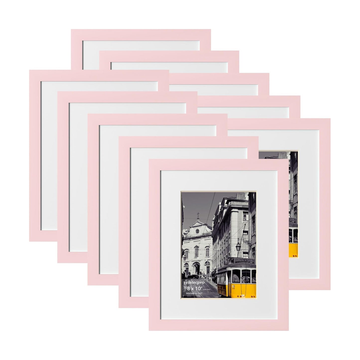 eletecpro 8x10 Picture Frames, Acrylic Cover, Pink, Set of 10 | Display Photo 5x7 with Mat or 8x10 without, Horizontal