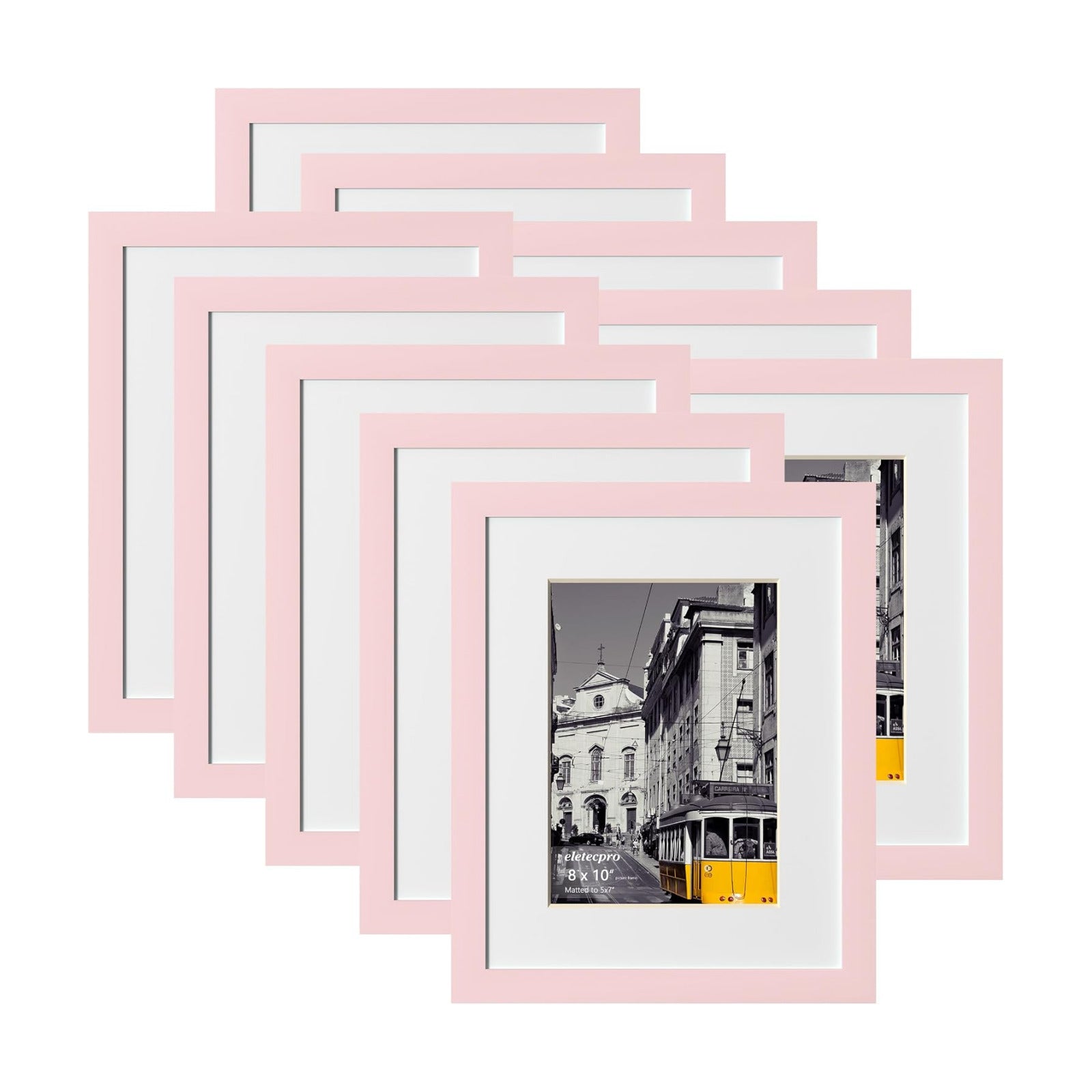 eletecpro 8x10 Picture Frames, Acrylic Cover, Pink, Set of 10 | Display Photo 5x7 with Mat or 8x10 without, Horizontal