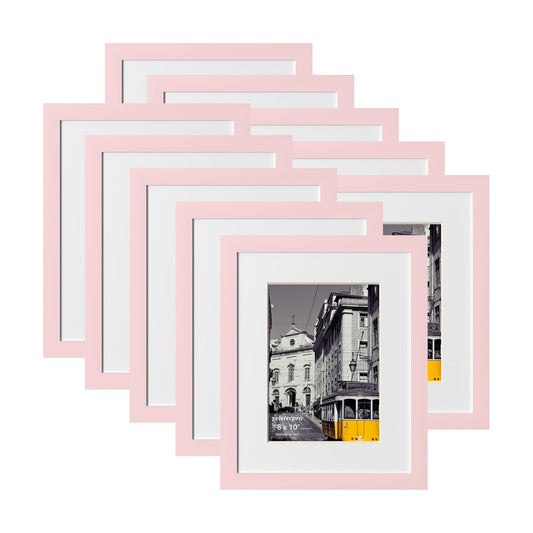 eletecpro 8x10 Picture Frames, Acrylic Cover, Pink, Set of 10 | Display Photo 5x7 with Mat or 8x10 without, Horizontal