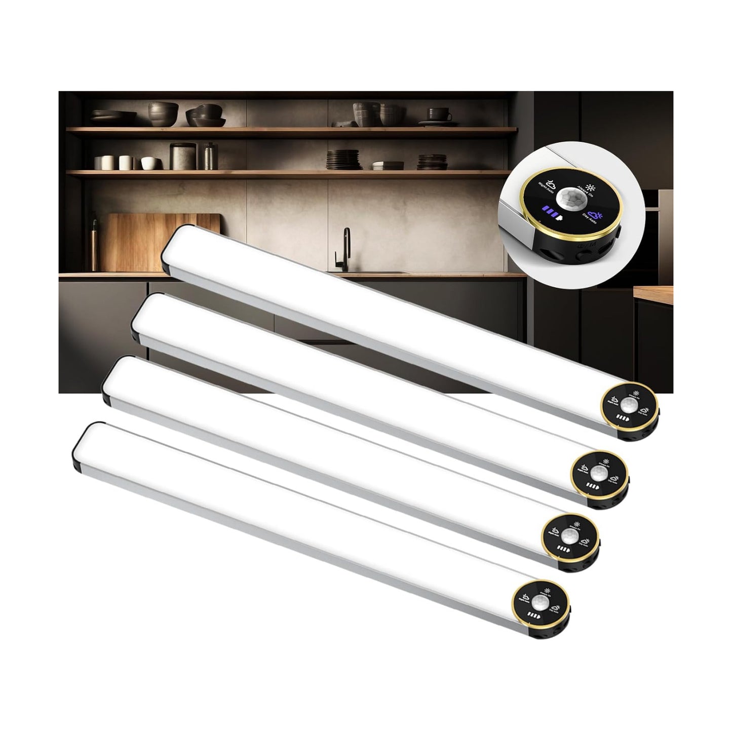 Motion Sensor Under Cabinet Lighting, 3-Color Dimmable, 84 LED 15 Inch Wireless Closet Lighting, Rechargeable 3200mAh