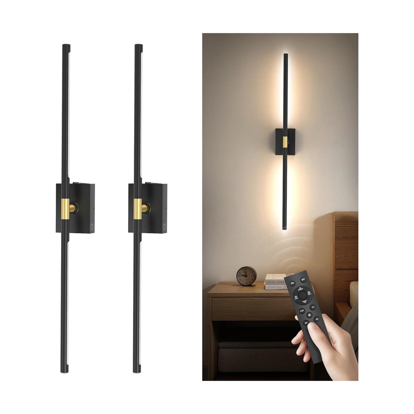 Battery Operated Wall Sconces Set of 2, Wireless Rechargeable Wall Lights | 10000mAh, Remote Control, 4CCT Dimmable