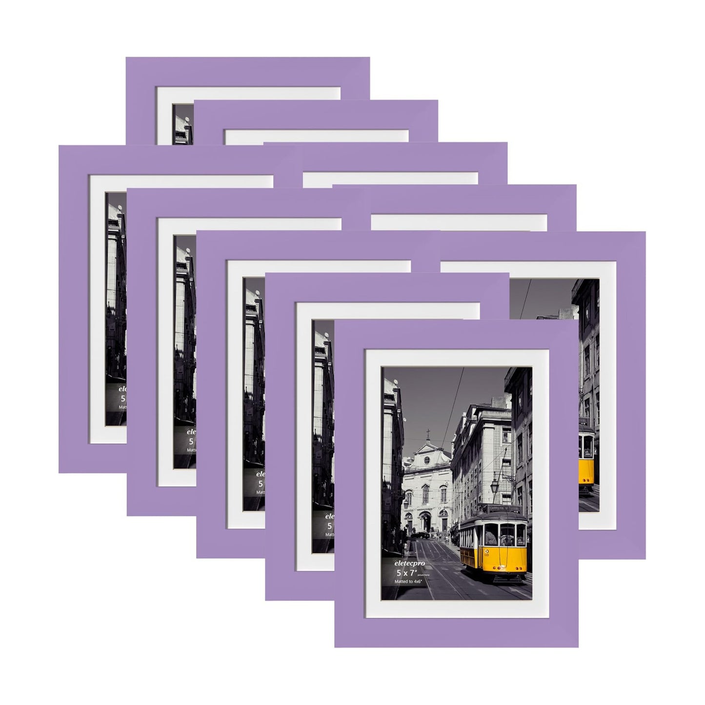 eletecpro 5x7 Picture Frames, Acrylic Cover, Purple, Set of 10 | Display Photo 4x6 with Mat or 5x7 without, Horizontal