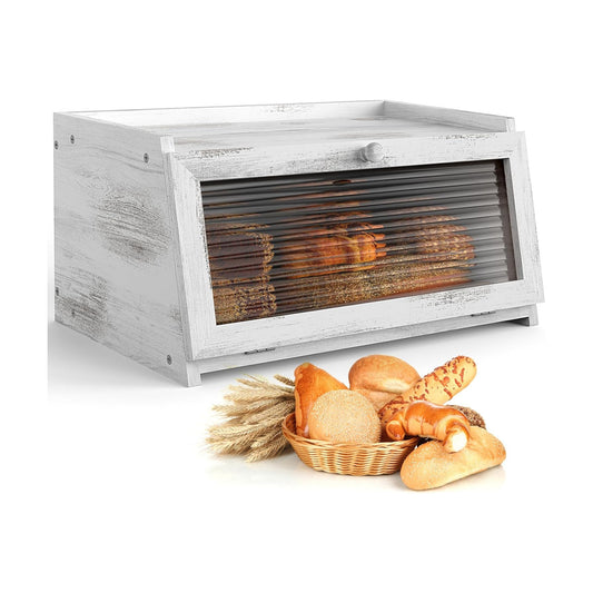 LOHASOK Bread Box for Kitchen Countertop | Wooden,Large, Farmhouse Bread Container Holder Storage, Acrylic translucent
