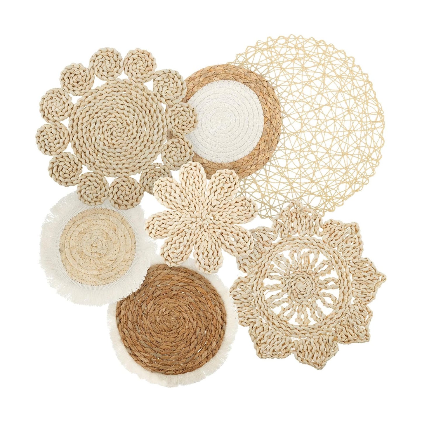 Boho Wall Basket Decor Hanging Handcrafted Seagrass Woven Basket Wall Decor Round / C1 / Set of 7