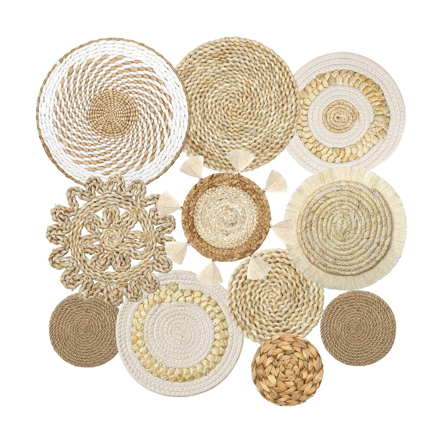 Boho Wall Basket Decor Wicker Woven Wall Basket Decorations Handcrafted Round / Bohemian / Set of 11