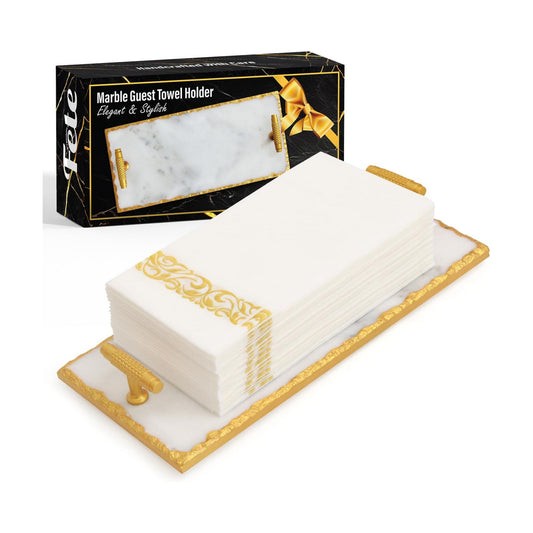Marble Tray / Guest Towel Holder Tray / Gold Rim