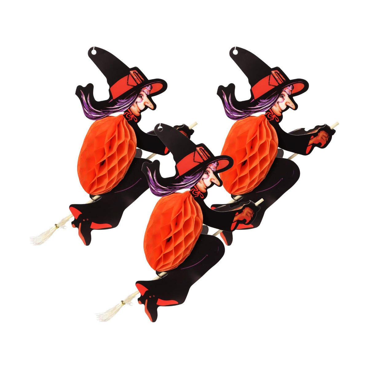 Needzo Halloween Party Decorations, Orange Hanging Honeycomb Witch Cutouts, Festive Paper Accessories, 12 Inches
