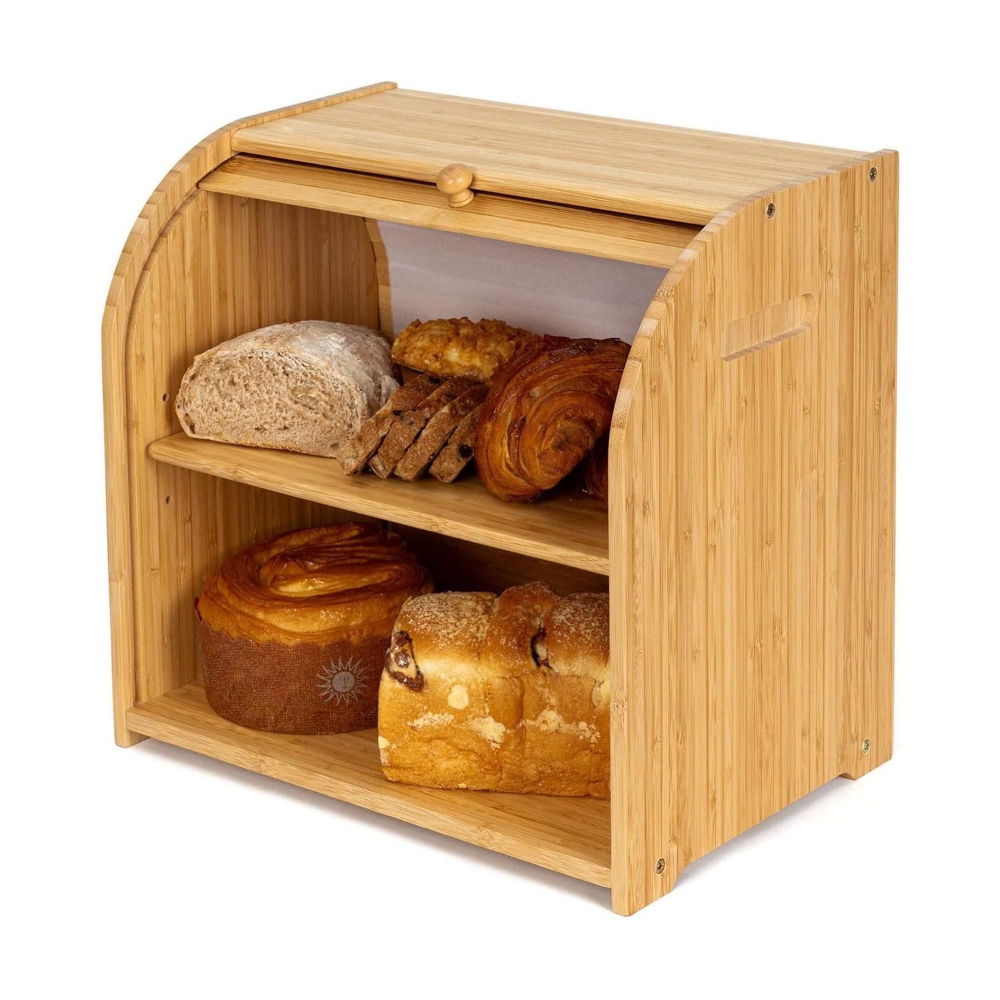 Bamboo Bread Box Roll Top for Kitchen Countertop Breadbox Storage | Roll Top Bread Box with Sliding Lid,Large Double