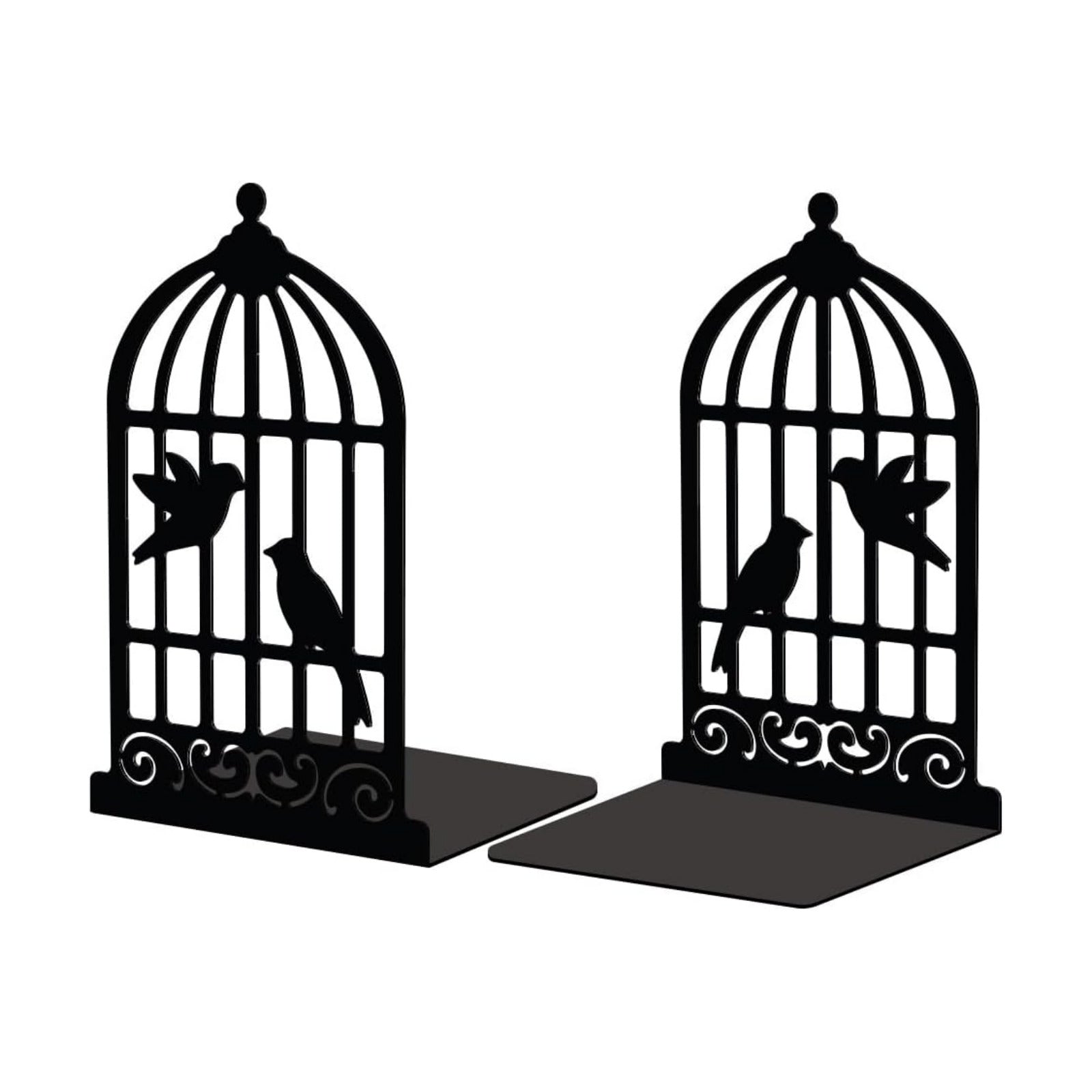 Metal Bookends / Modern Decorative Heavy Duty Study Book Support Stoppers / Birdcage and Bird