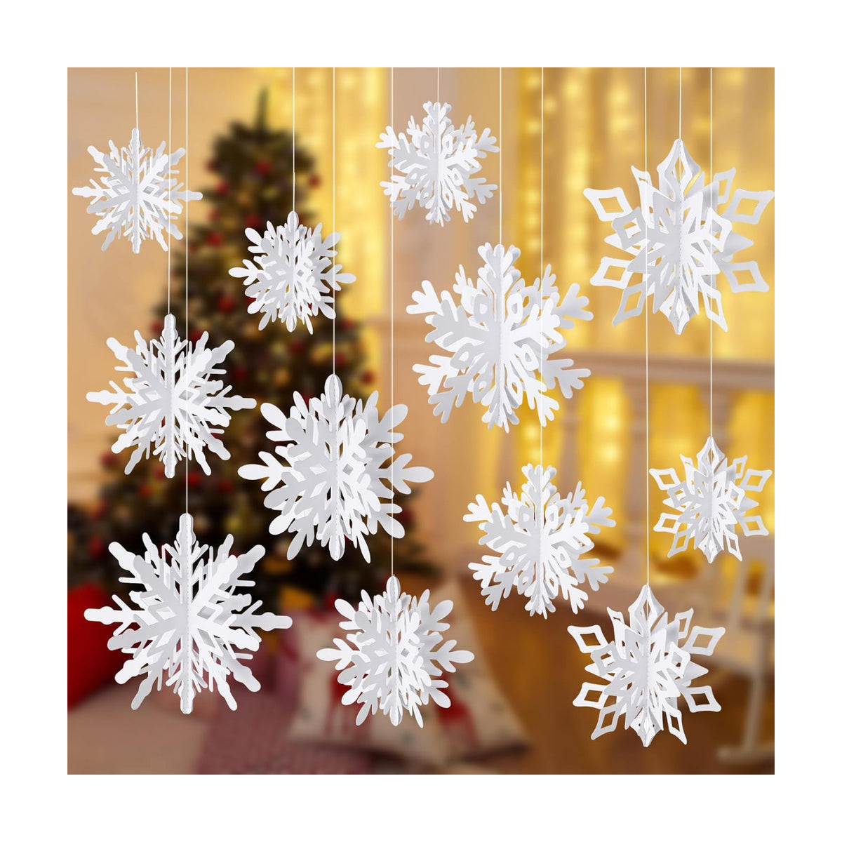 36 Pcs Christmas Hanging Snowflakes Decorations 3D White Paper Snowflakes Hanging Garland Winter Snowflake Ornaments for Christmas Tree Winter Wonderland Holiday New Year Home Party Decor