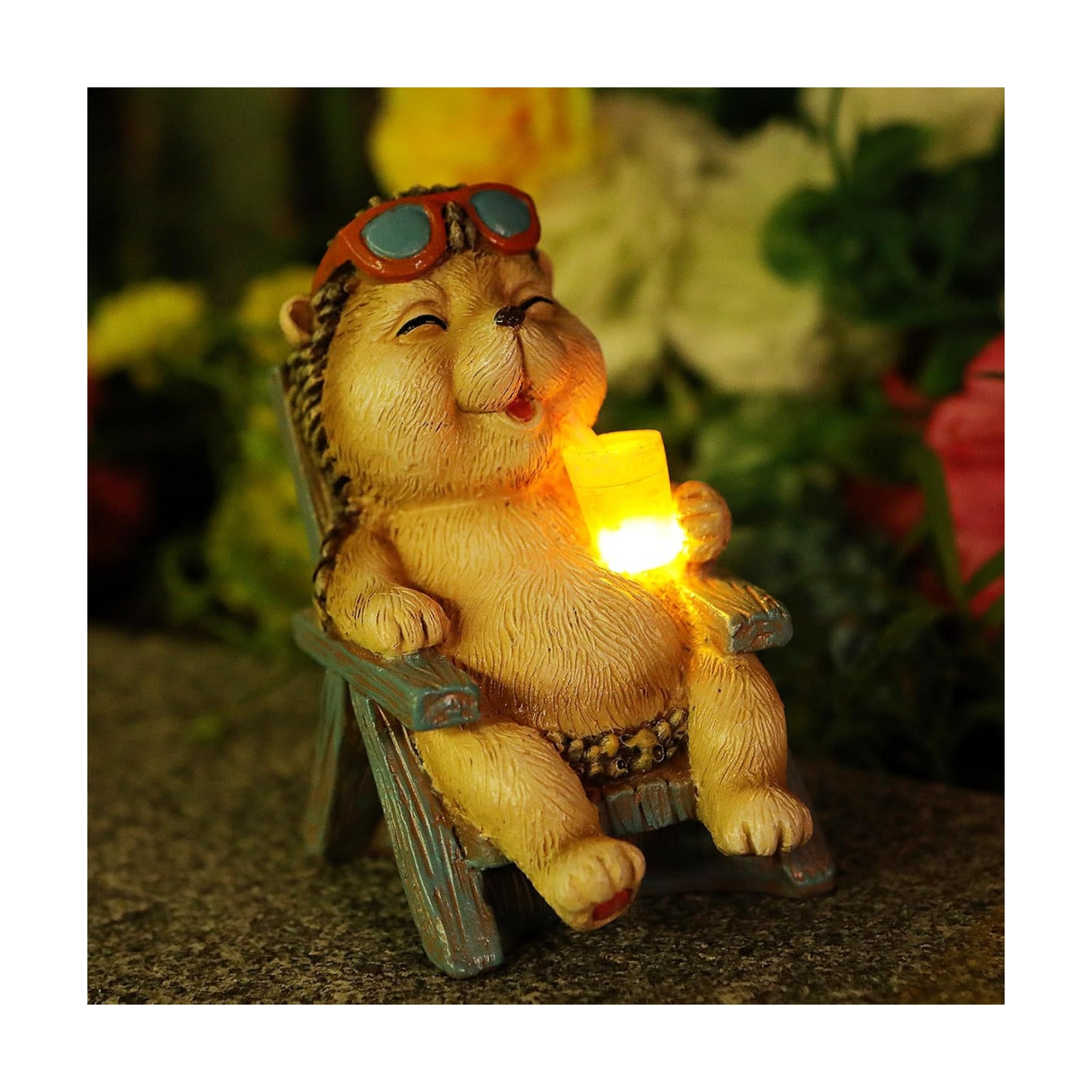 FOXMIS Hedgehog Statue Outdoor Solar Garden Decor for Outside Lawn Yard Patio, Home Office Decorations Indoor Lights