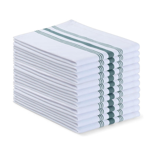 Blue Needles Set of 12 French Stripe Dinner Table Napkins 100% Cotton Napkins, 18x18 Inch, Absorbent, Soft, Reusable &