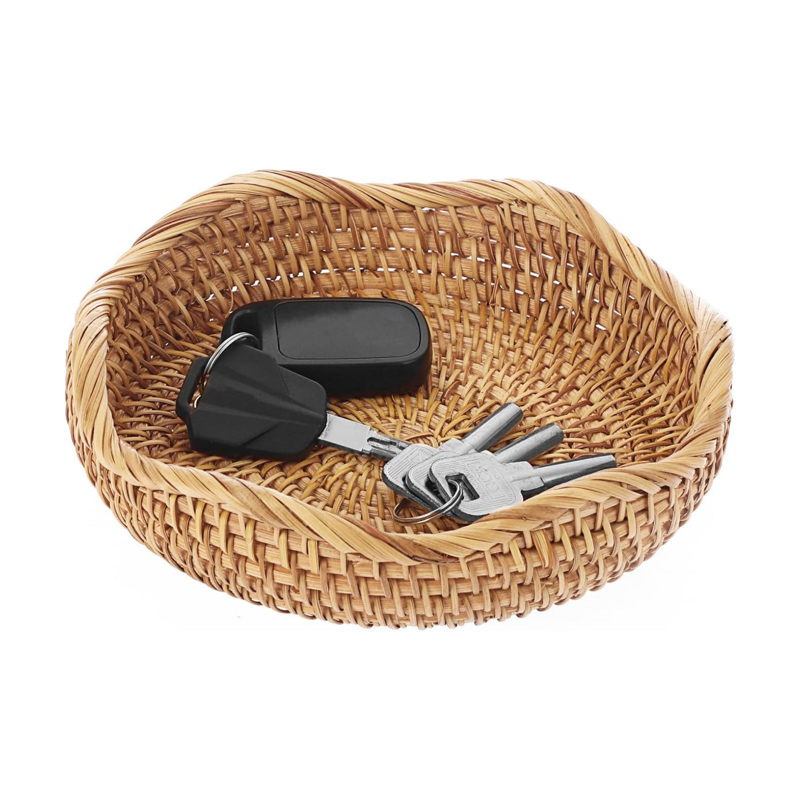 Round Key Basket Bowl for Entryway " Natural Rattan Fruit Bowl Woven / 7.3 Inch / Natural Color