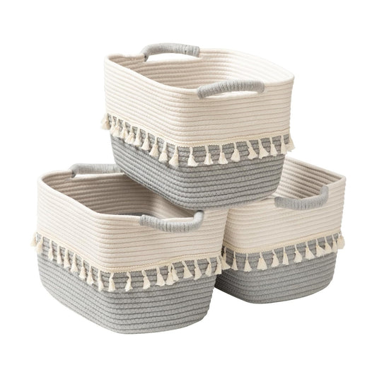 Decorative Basket / Cotton Rope Baskets for Toy / White & Dark Grey / Set of 3