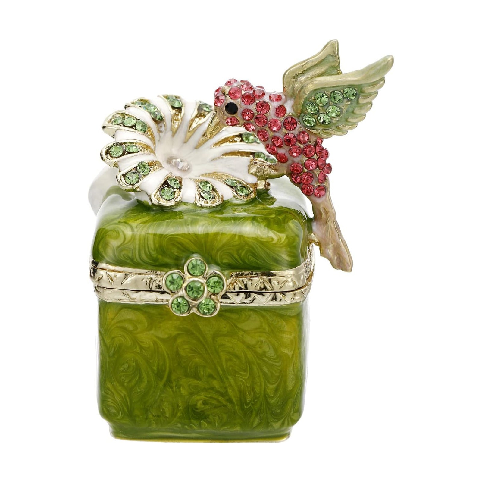 Unique Figurine / Hinged Jewelry Organizer for Ring Earrings / Green Hummingbird-3