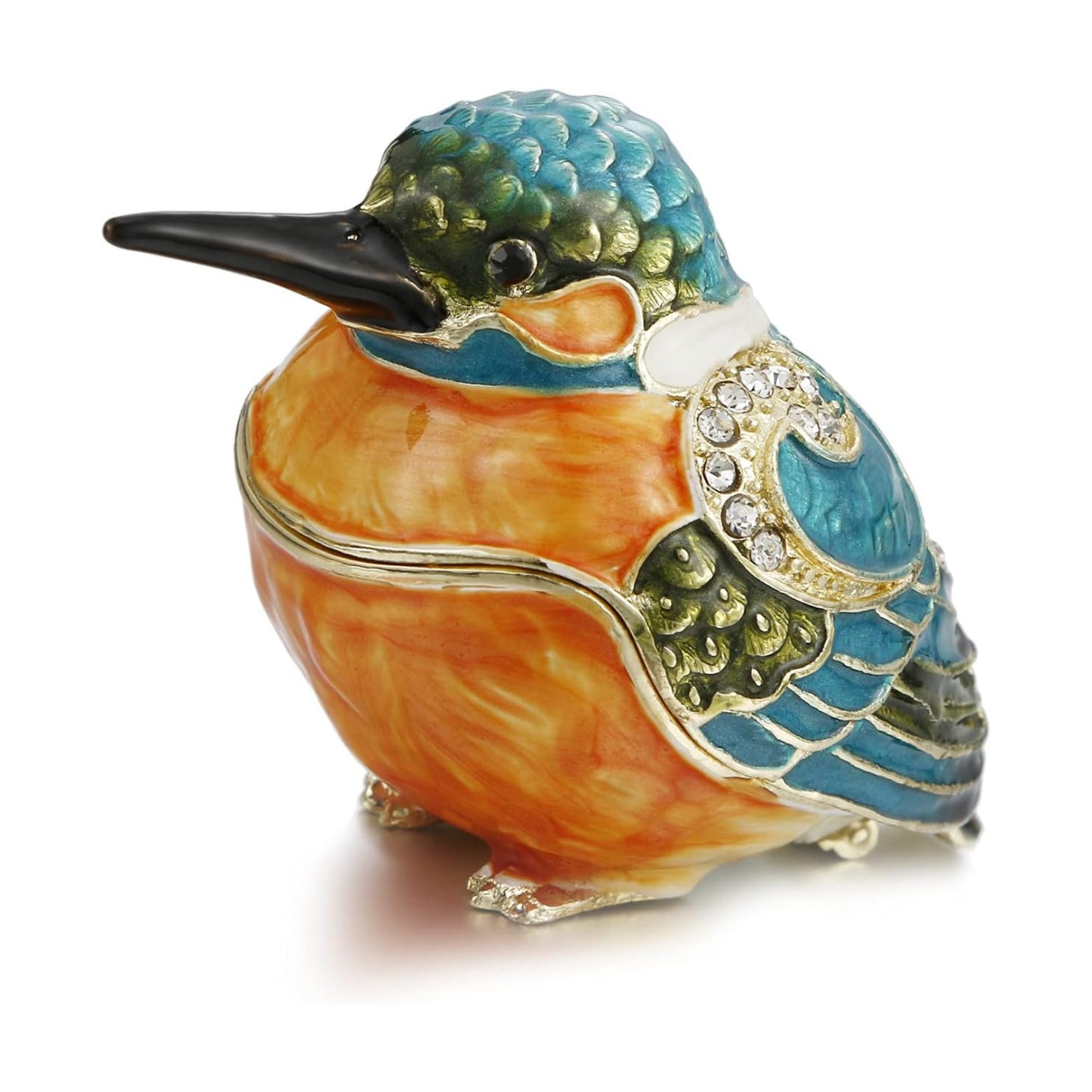 Unique Figurine / Hinged Jewelry Organizer for Ring Earrings / Blue Kingfisher