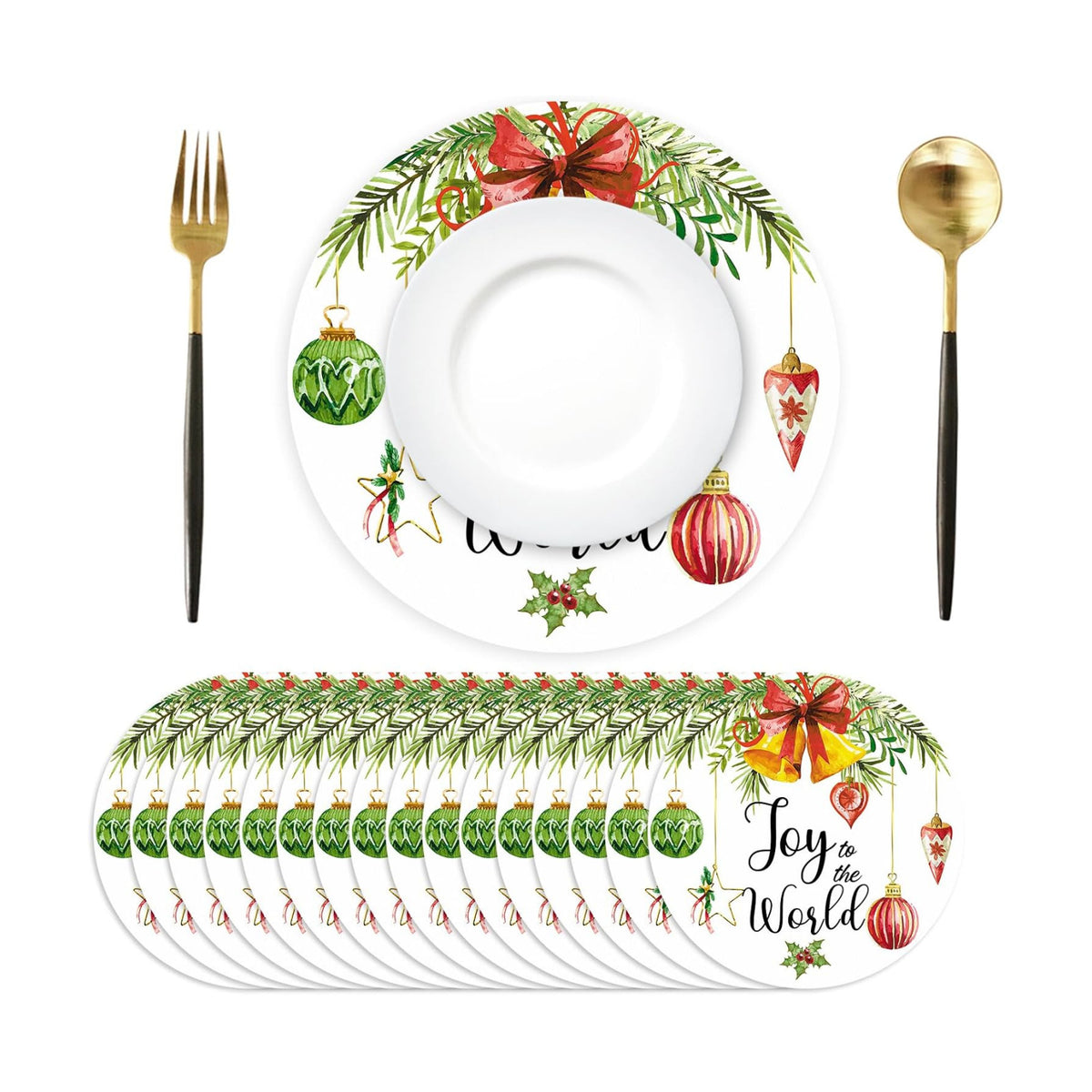 50 Pack Christmas Paper Placemats Disposable 13.4 Inch Christmas Ball Place Mats Xmas Decorative Round Table Mats for Winter Holiday Birthday Wedding Baby Shower Party Supplies