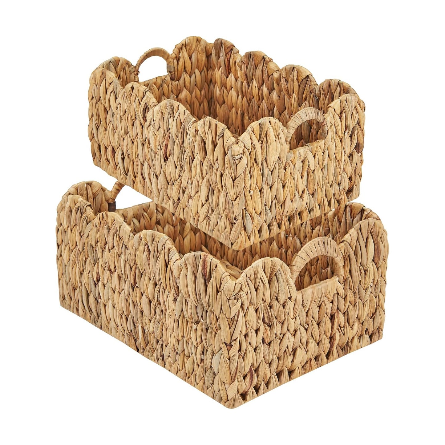 Wicker Basket / Handwoven Scalloped Wicker Storage Basket / Natural / L / Set of 2