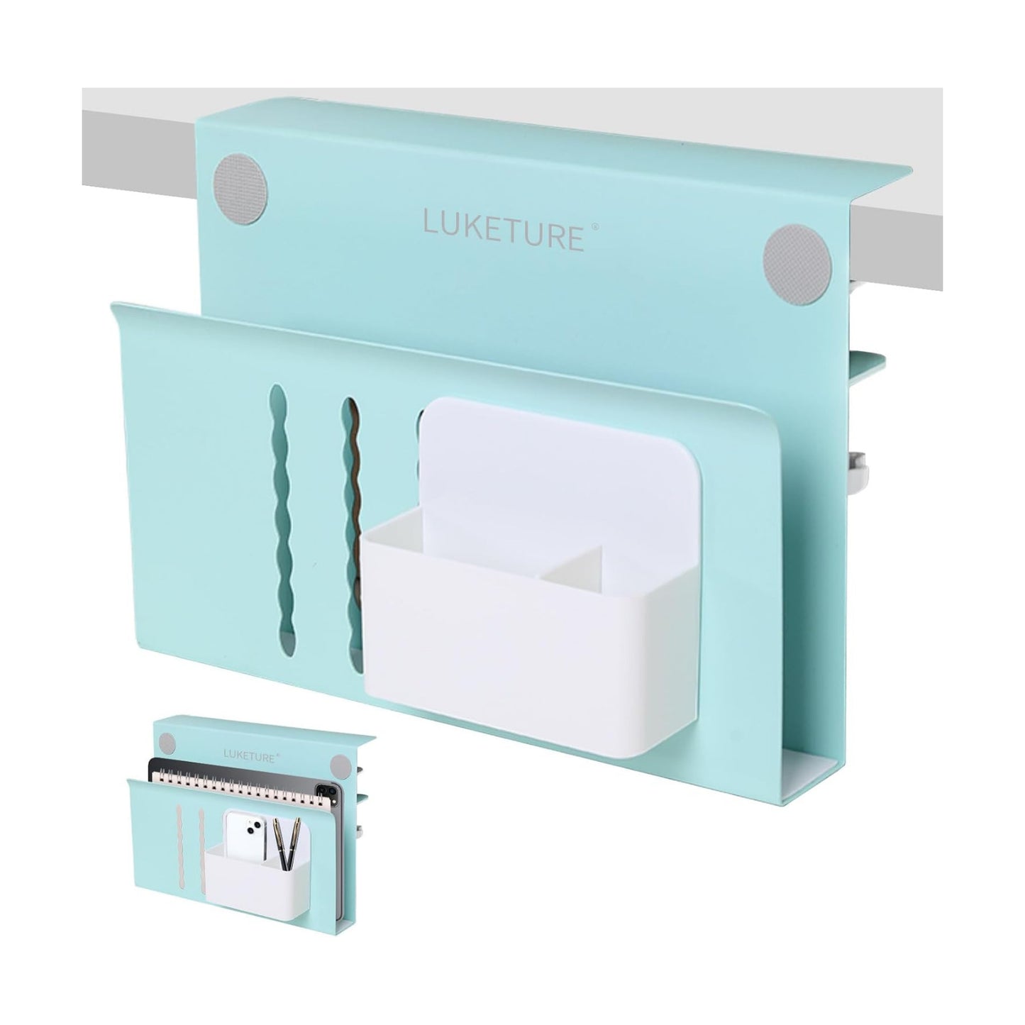 LUKETURE Desk Side Storage Laptop Holder No Drill Clamp On Organizer | Steel Side Desk Organizer, Clamp on Laptop Mount