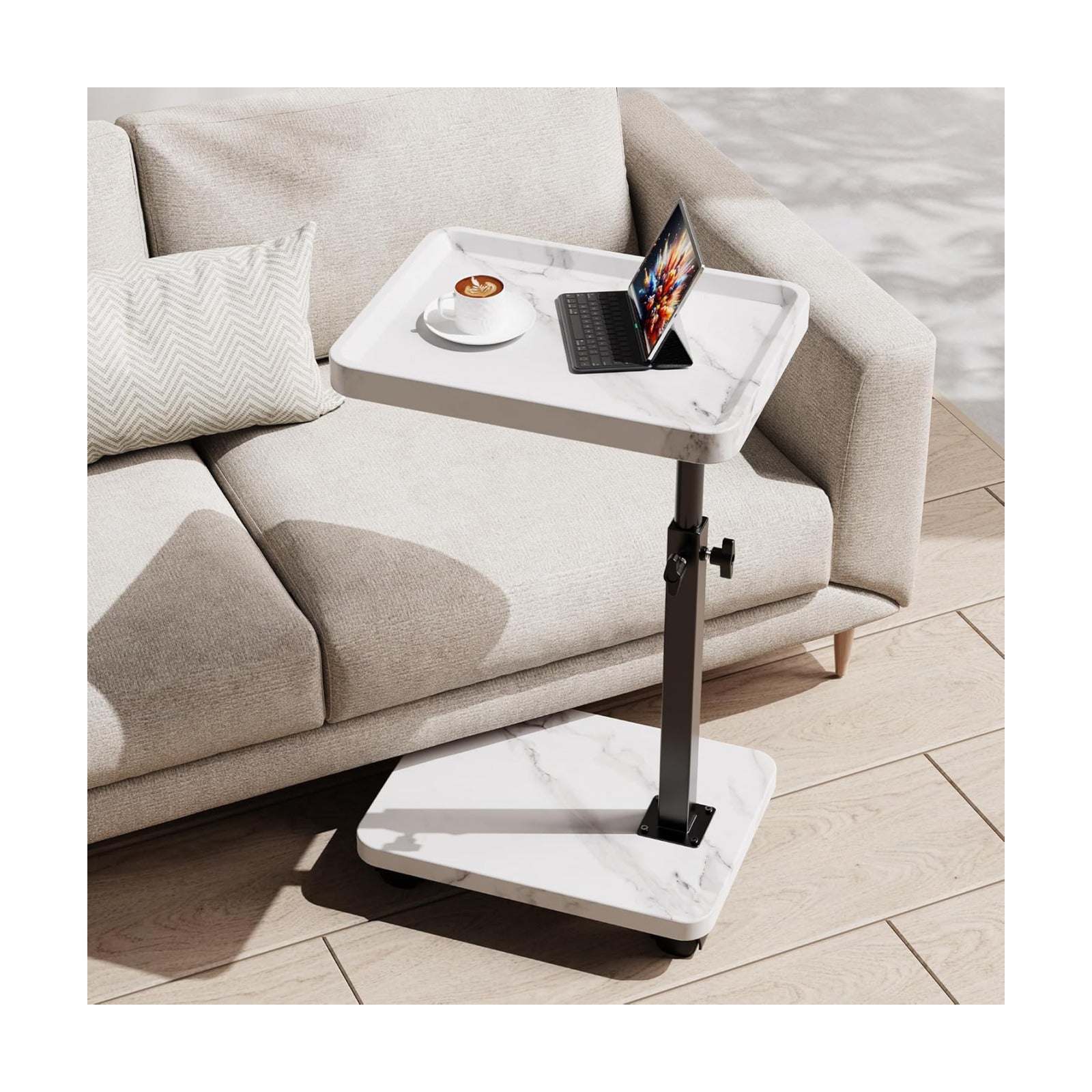 360°Swivel TV Tray Table for Small Spaces / L15.7*w11.8 / White-height Adjustable