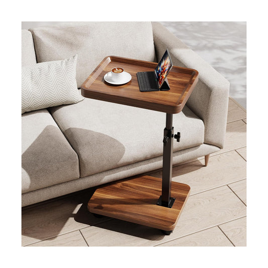 360°Swivel TV Tray Table for Small Spaces / L15.7*w11.8 / Walnut-height Adjustable
