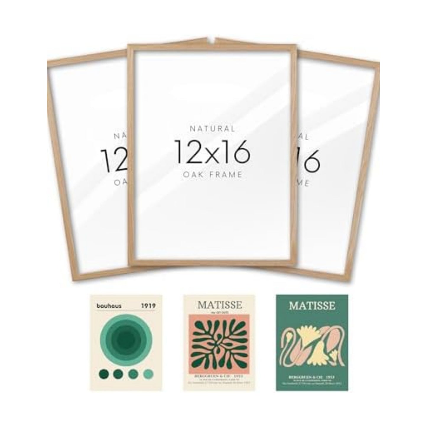 KensTro 12x16 Oak Picture Frames Set of 3 with Green Art Prints