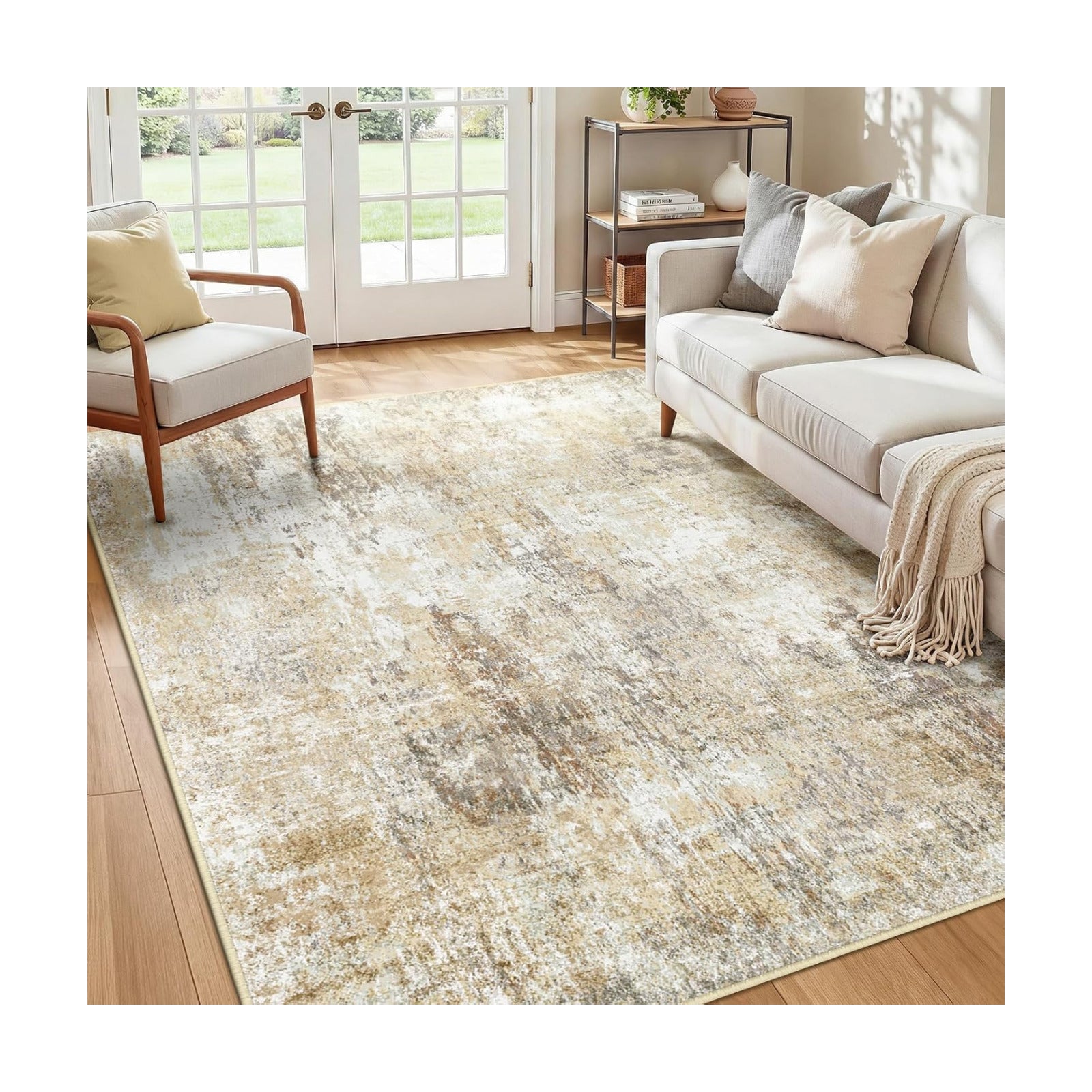 RELEANY Washable 5'x7' Abstract Area Rug for Living Room Neutral Brown