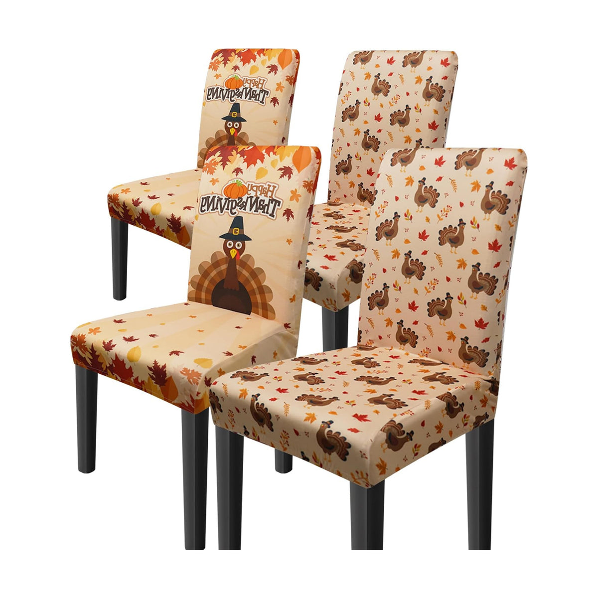 Thanksgiving Chair Covers Set of 4 Fall Turkey Dining Chair Covers for Party Kitchen Removable Fall Seat Covers for Chairs Thanksgiving Decorations