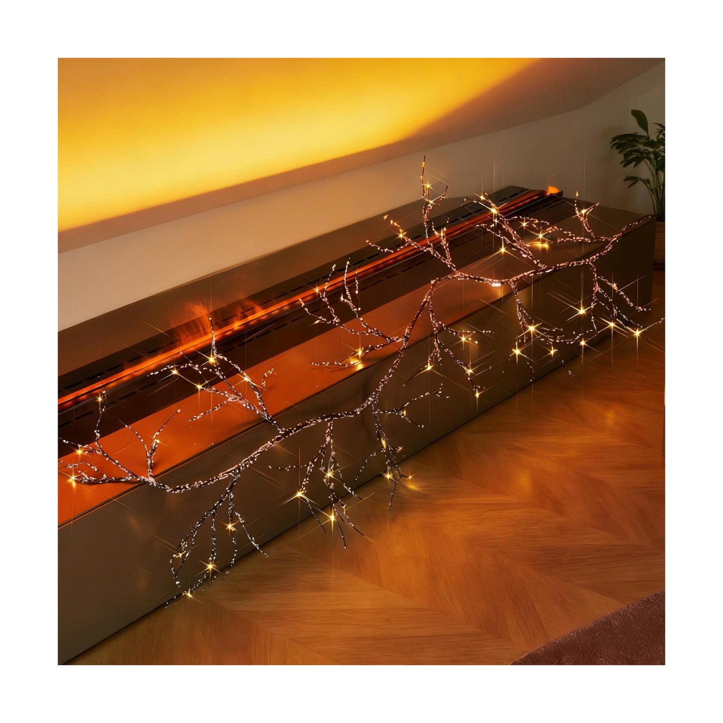 Fudios Lighted Iced Garland with Timer 48 LED Fairy Lights 6ft Battery or USB Plug for Mantle Decor, Lit Christmas