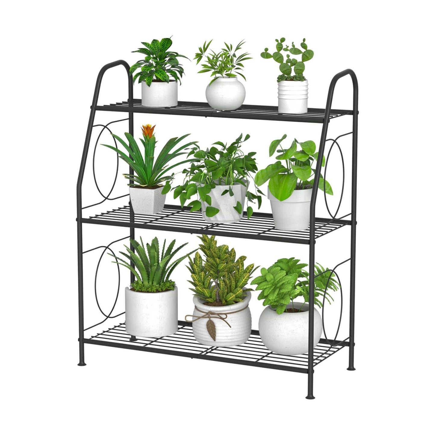 VyGrow Plant Stand, 3 Tier Plant Shelf for Indoor Outdoor, Heavy Duty Metal Outdoor Plant Stand Holder Rack for Living