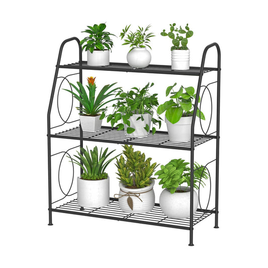VyGrow Plant Stand, 3 Tier Plant Shelf for Indoor Outdoor, Heavy Duty Metal Outdoor Plant Stand Holder Rack for Living