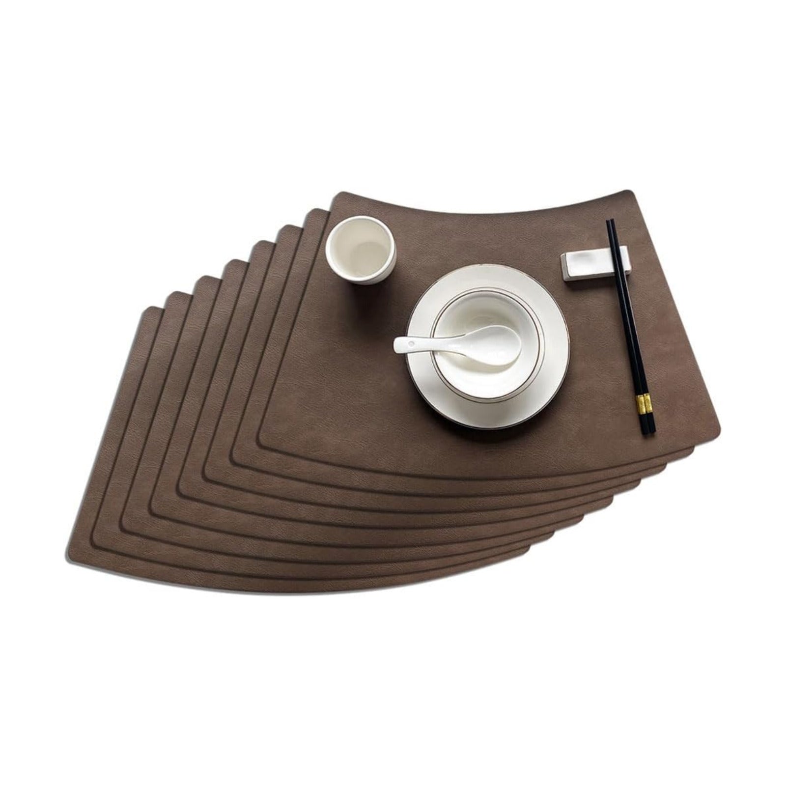 Leather Round Table Washable Placemats, Thick Faux Leather Heat Resistant Wedge Table Placemat, Waterproof Non-Slip