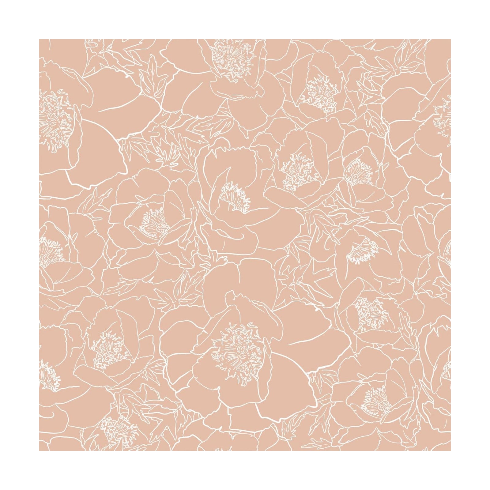 Sketch Floral Wallpaper Boho Vintage Peonies Floral Peel and Stick Wallpaper / 17.7 x 118 / Peach