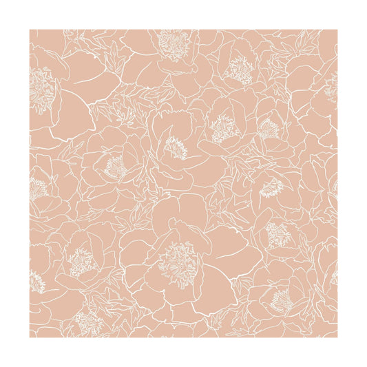 Sketch Floral Wallpaper Boho Vintage Peonies Floral Peel and Stick Wallpaper / 17.7 x 118 / Peach