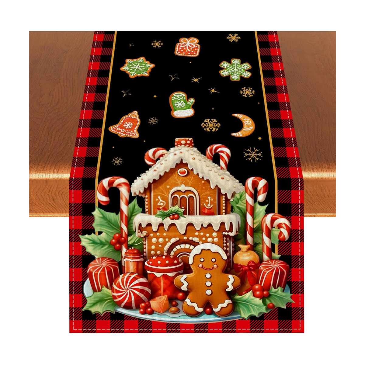 Rvsticty Gingerbread Christmas Table Runner,Xmas Decorations for Home Decor