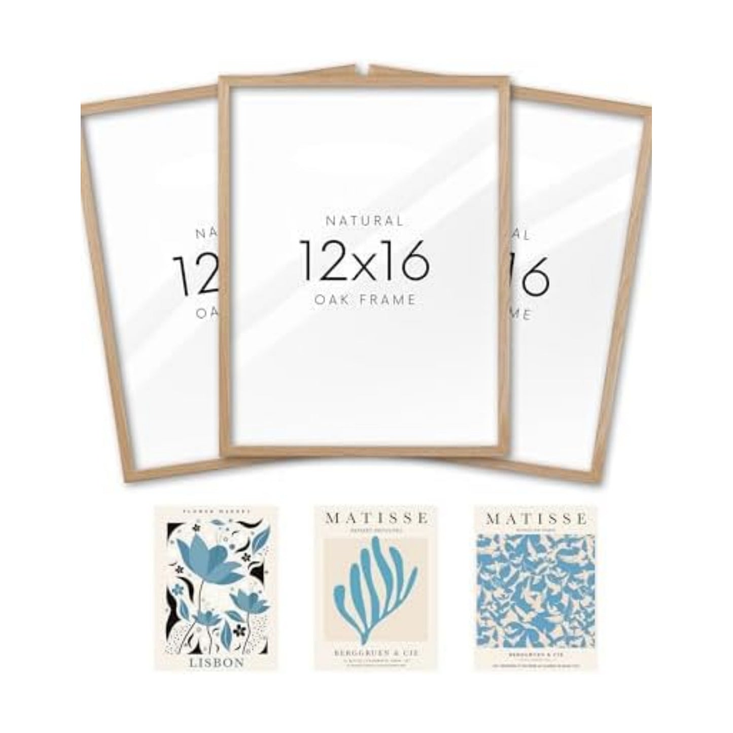 KensTro 12x16 Oak Picture Frames Set of 3 with Blue Art Prints