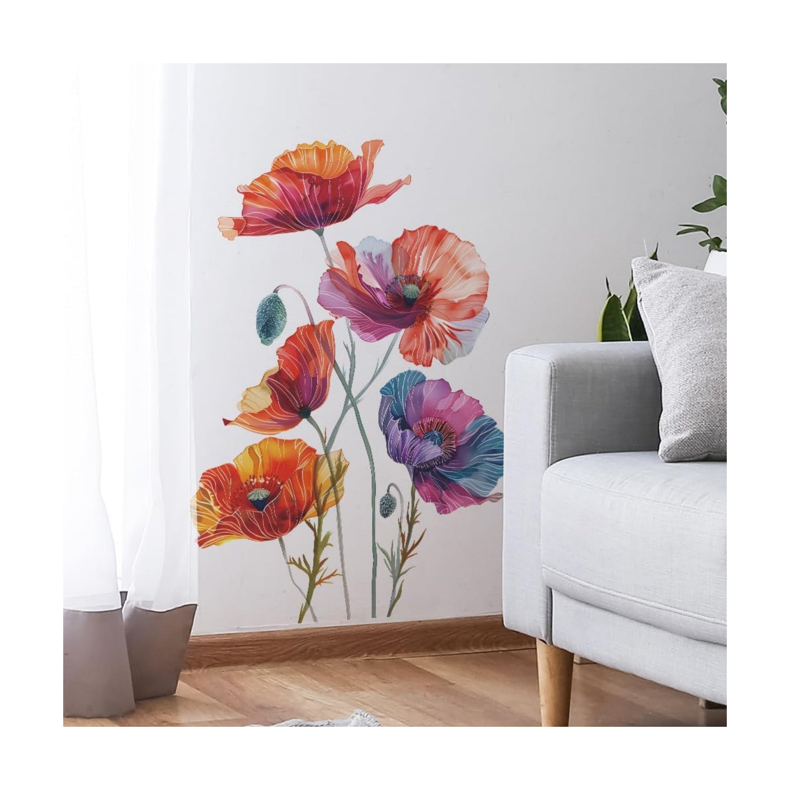Poppy Flowers Wall Art Decals Boho Watercolor Floral Wall Stickers
