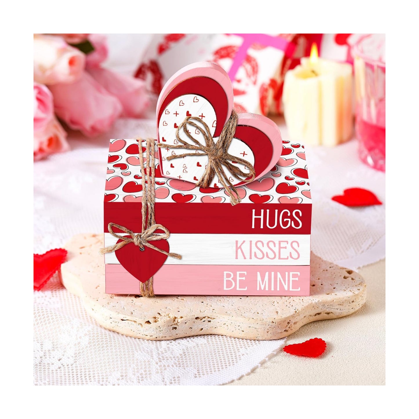 Valentine's Day Decorations Table Decor Rustic Wooden Signs Valentines Tiered / Heart / Set of 4