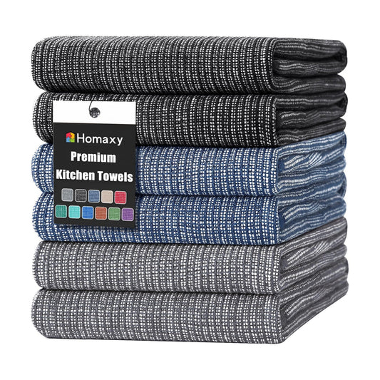 Homaxy 380 GSM Cotton Premium Kitchen Towels 6 Pack, 18"x 28", Mix | Flat and Terry Dish Towels, Highly Absorbent Tea