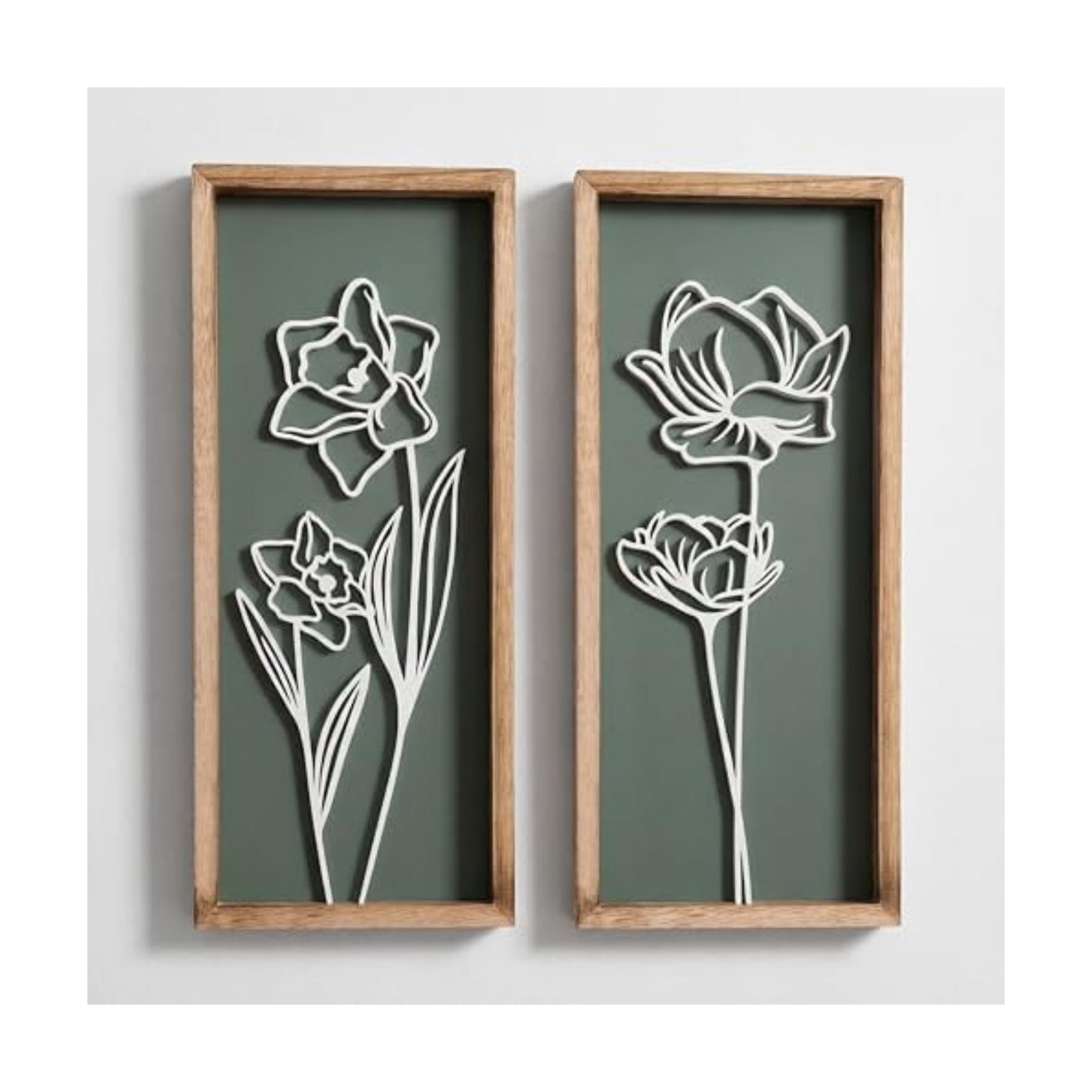 Tide and Tales Floral 3D Green Wall Art, Botanical Wall Decor, Set of 2