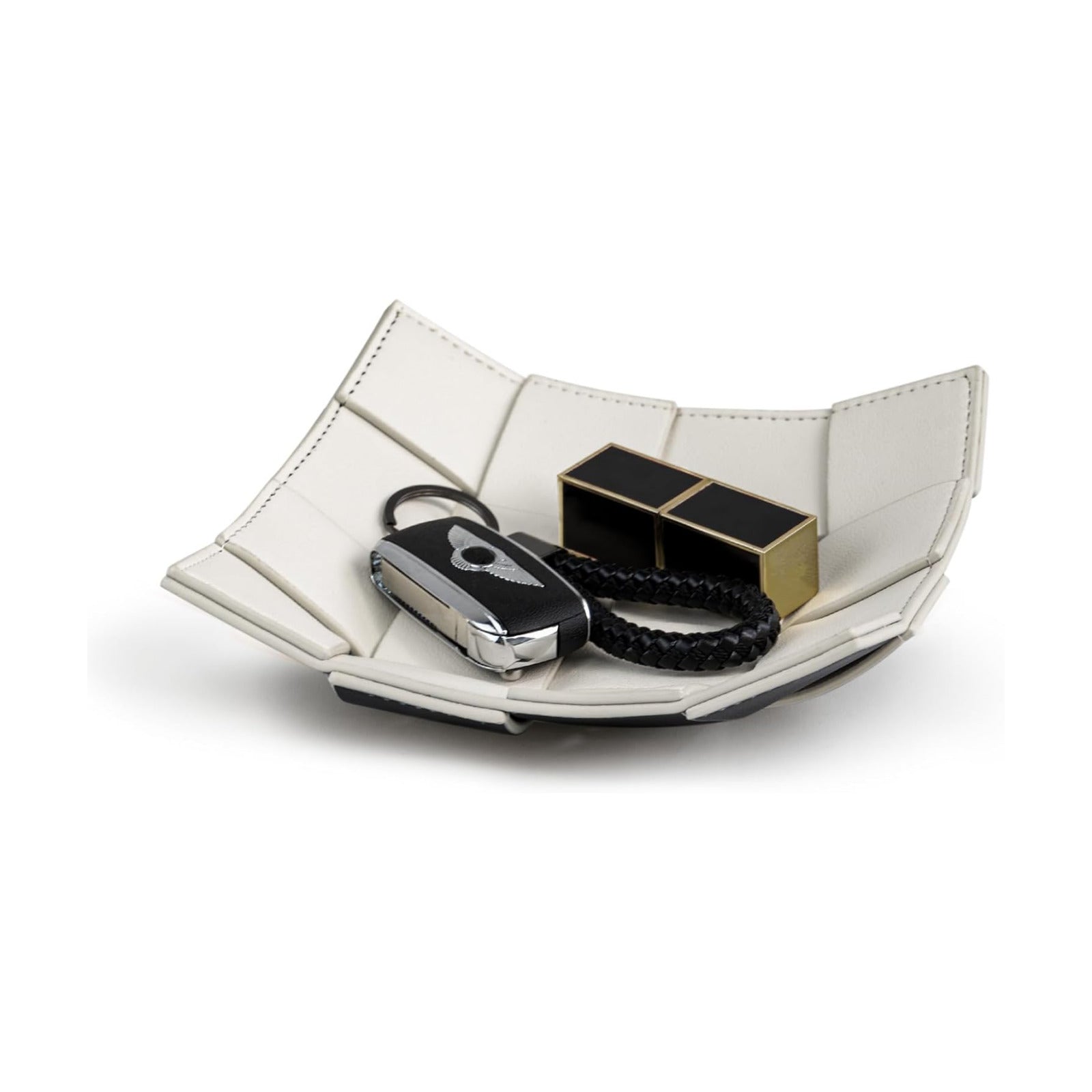 PU Leather Valet Tray for Men Women Key Holder Bowl for Entryway Table Bedside / Small White