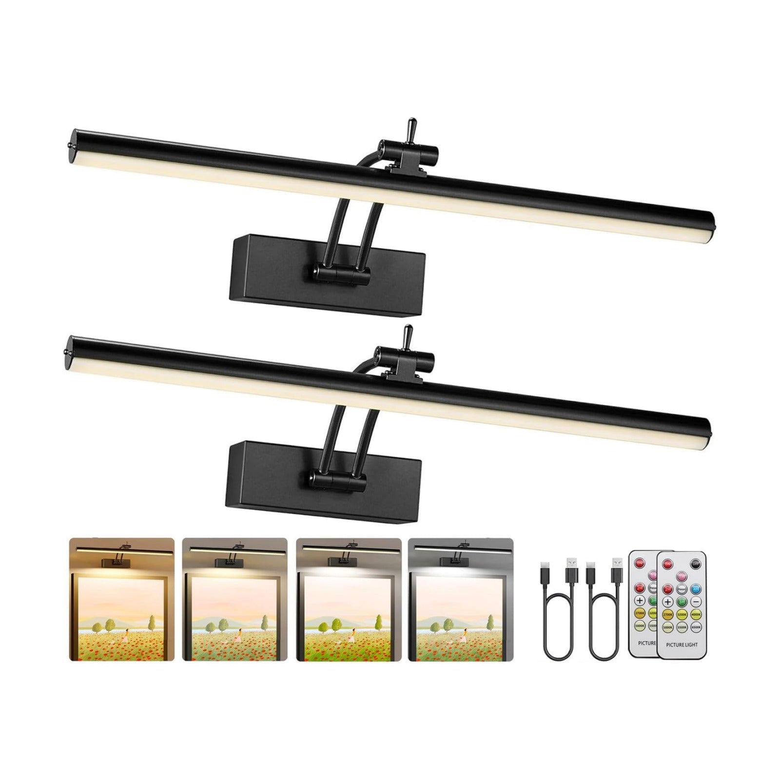 Yuichoy 2 Pack Picture Lights for Wall Battery Operated, 16 inch Wireless Art Lighting for Painting, 6 Colors Picture