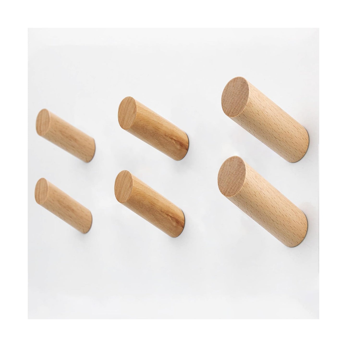 6 Wood Hooks / Beech Wood / Natural / Set of 6